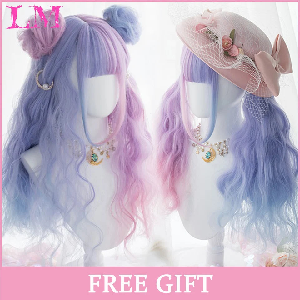 LM Golden Wig Synthetic Ombre Long Straight/Body Wave Middle Part Heat Resistant Natural Hair Wigs For Women Cosplay