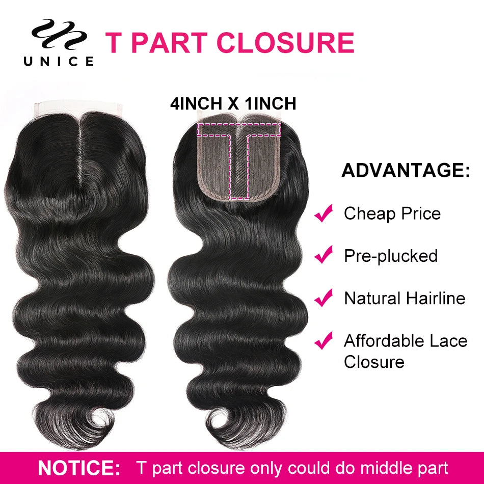 UNICE Hair Body Wave Bundles With 5X5 HD Lace Closure Human Hair Bundles With 4X4 Lace Closure 8-30 Inch Human Hair Weave Bundle