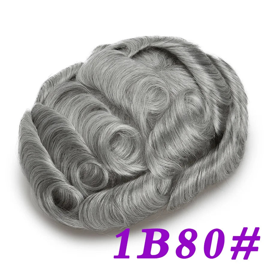 Men Toupees Real Hair Replacement Systems Thin Skin base Indian Human Remy Hair Toupee with Tapes Hairpiece Male Wig Touchcolor