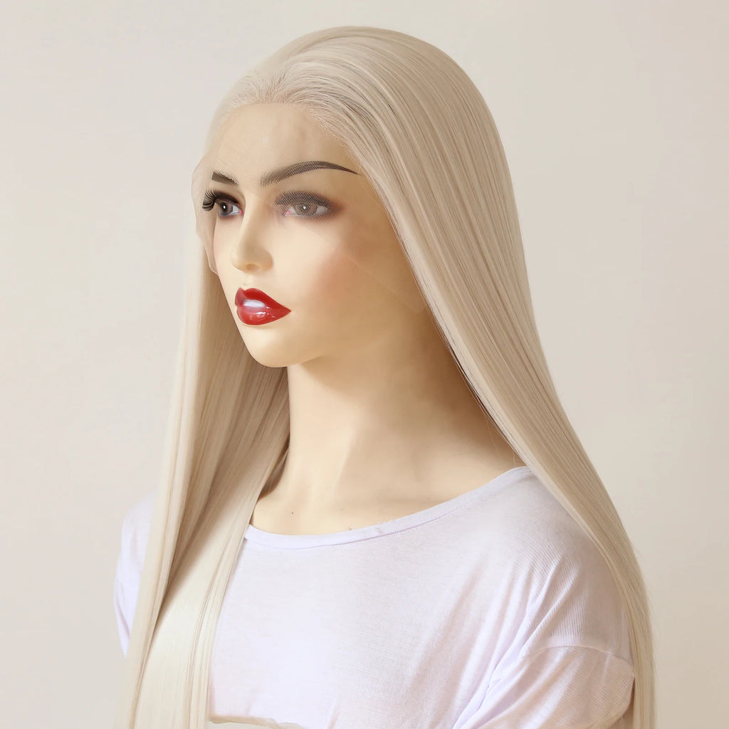 Platinum Blonde Wig 13x4 Synthetic Lace Front Wig Long Straight 40inch Synthetic Wig Pre Plucked Heat Resistant Fiber Hair Wig