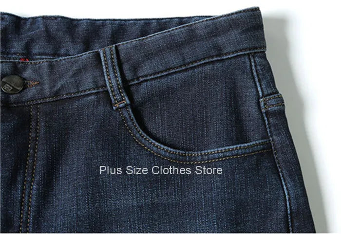 Tall Man Fleece Jeans 117CM Extra Long Stretched Plus Size 42 44 Fit Trousers Warm Autumn Winter High Waist Denim Pants Trousers