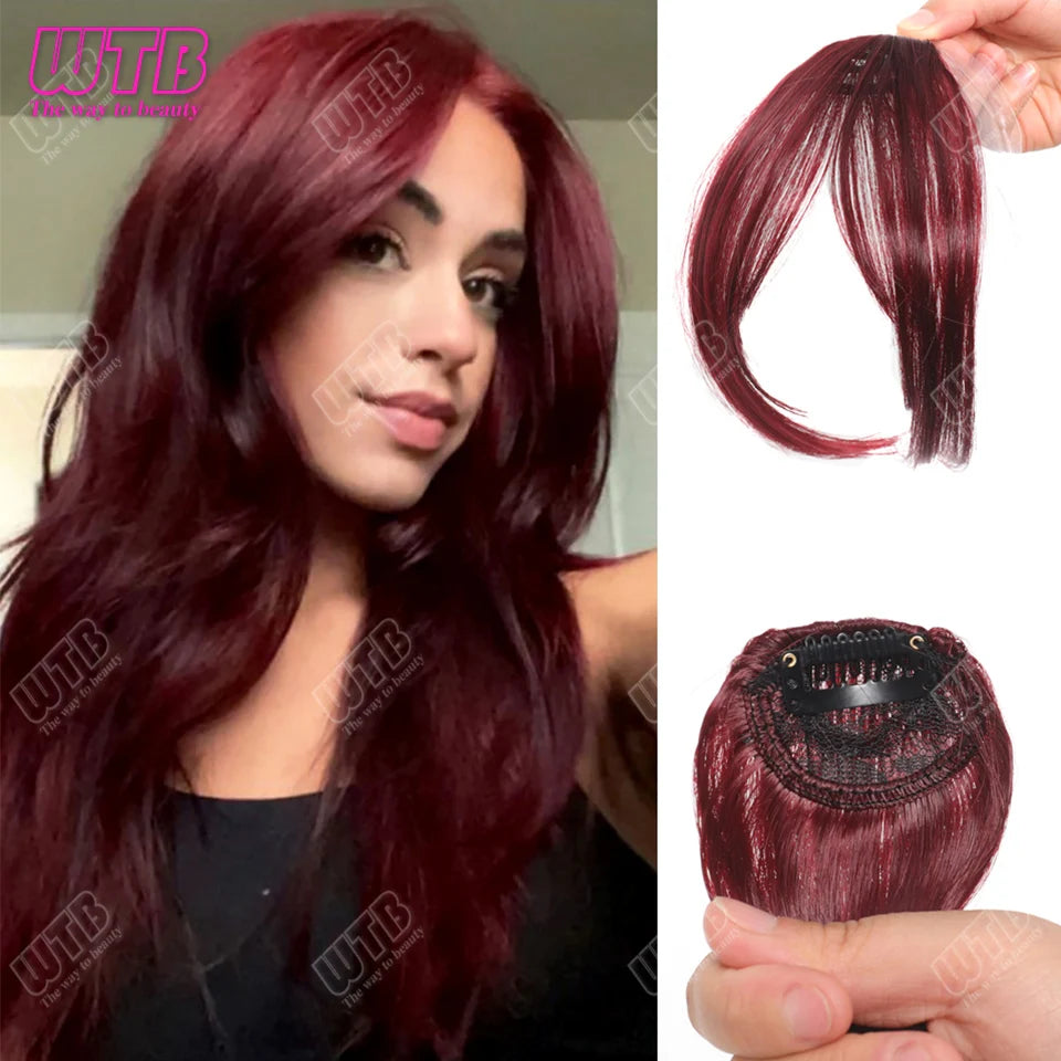 Natural Straight Blunt Bangs Synthetic Natural Brown Black False Fringe Clip In Front Hair With Fringe with Temples Daily Wear