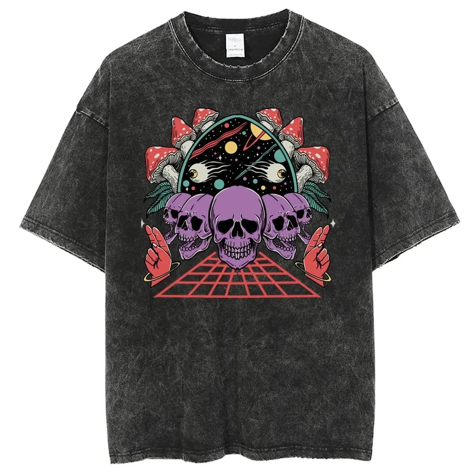 The Skull Collector - Predator Aliens Vs Predator T Shirts Washed Cotton Harajuku T-Shirts Men Streetwear Graphic Printed Tees