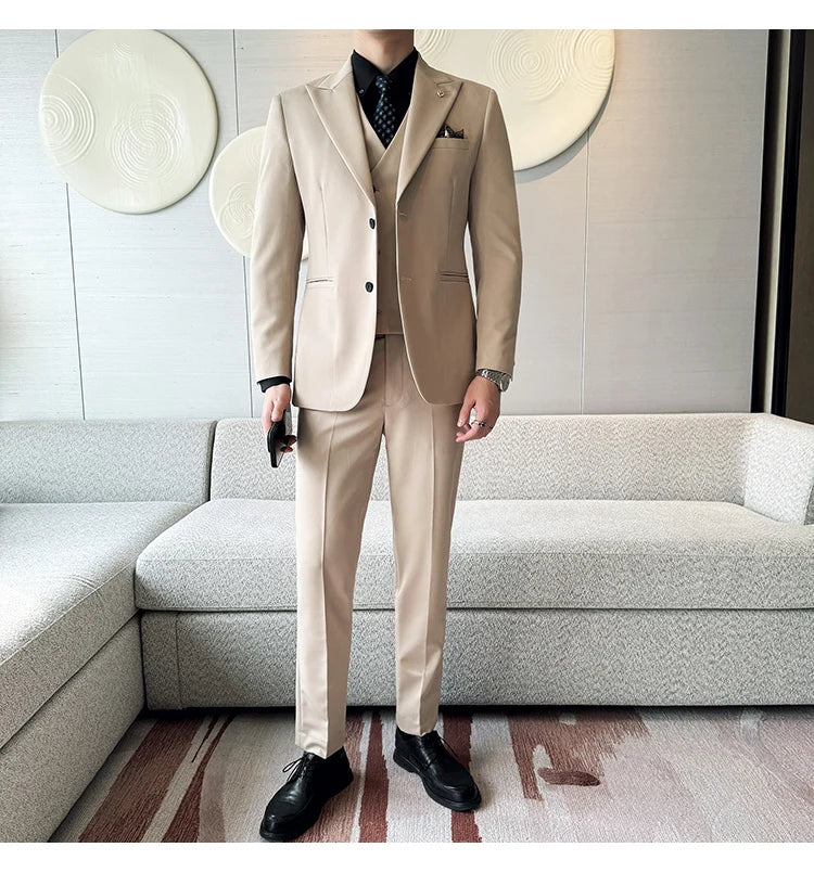 Slim-Fit Three-Piece Set Korean Style Two-Button Groomsmen Formal Wedding Business Suit Handsome Groom Best Man Dress High-