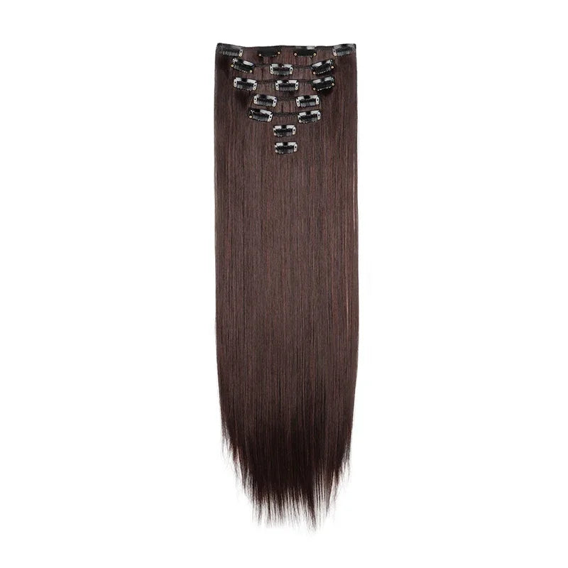 16 clips Synthetic Long Straight Hair Extensions Clips in Hair Black Brown 6Pcs/set Hairpiece for Women
