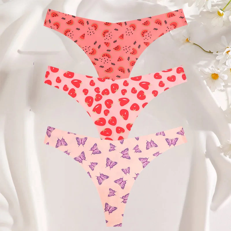 3PCS/SET Sexy G-String For Women Colorful Bikini Female Underwear T-back Intimates Lingerie Seamless Low Waist Underpants Lady