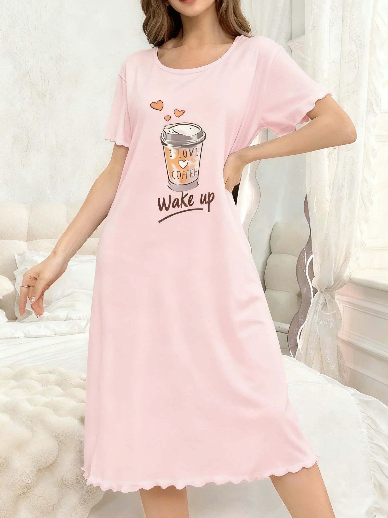 Single-Piece All-Season Nightgown, Simple, Comfortable, Fashionable Printed Short-Sleeved Long Nightgown That Can Be Worn Outside.