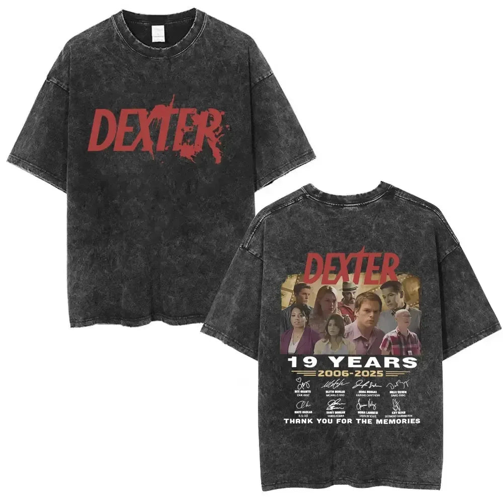 Classic TV Play Dexter Morgan Still Print T-shirt Vintage Washed Cotton Men Women Oversized Summer New Tee Casual Oversized Tops