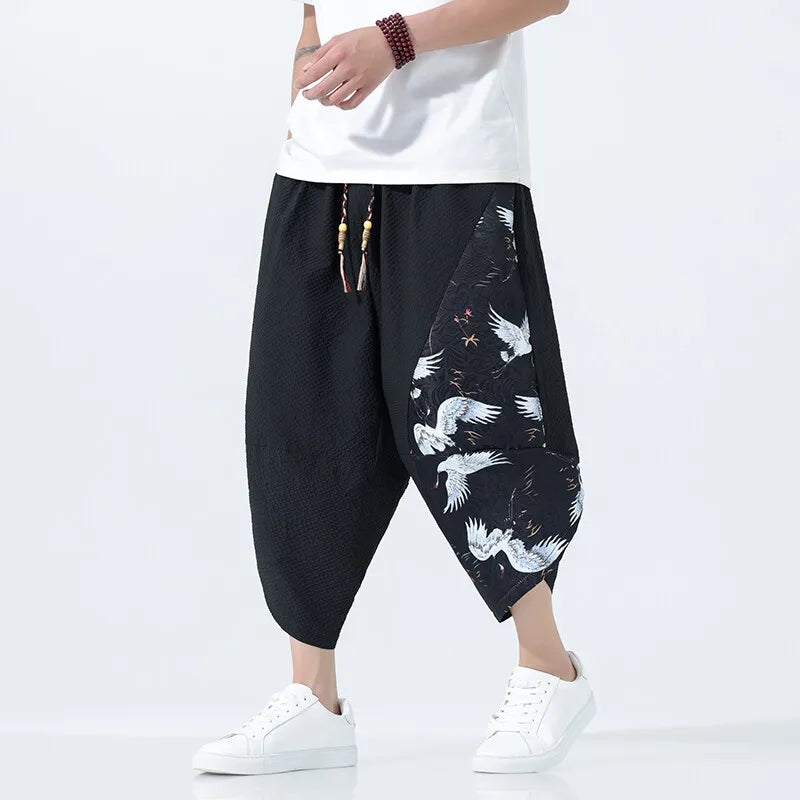 Summer Shorts Men Japanese Style Retro Comfortable Breathable Beach Pants Men Elastic Waistband Thin Loose Harun Casual Trousers