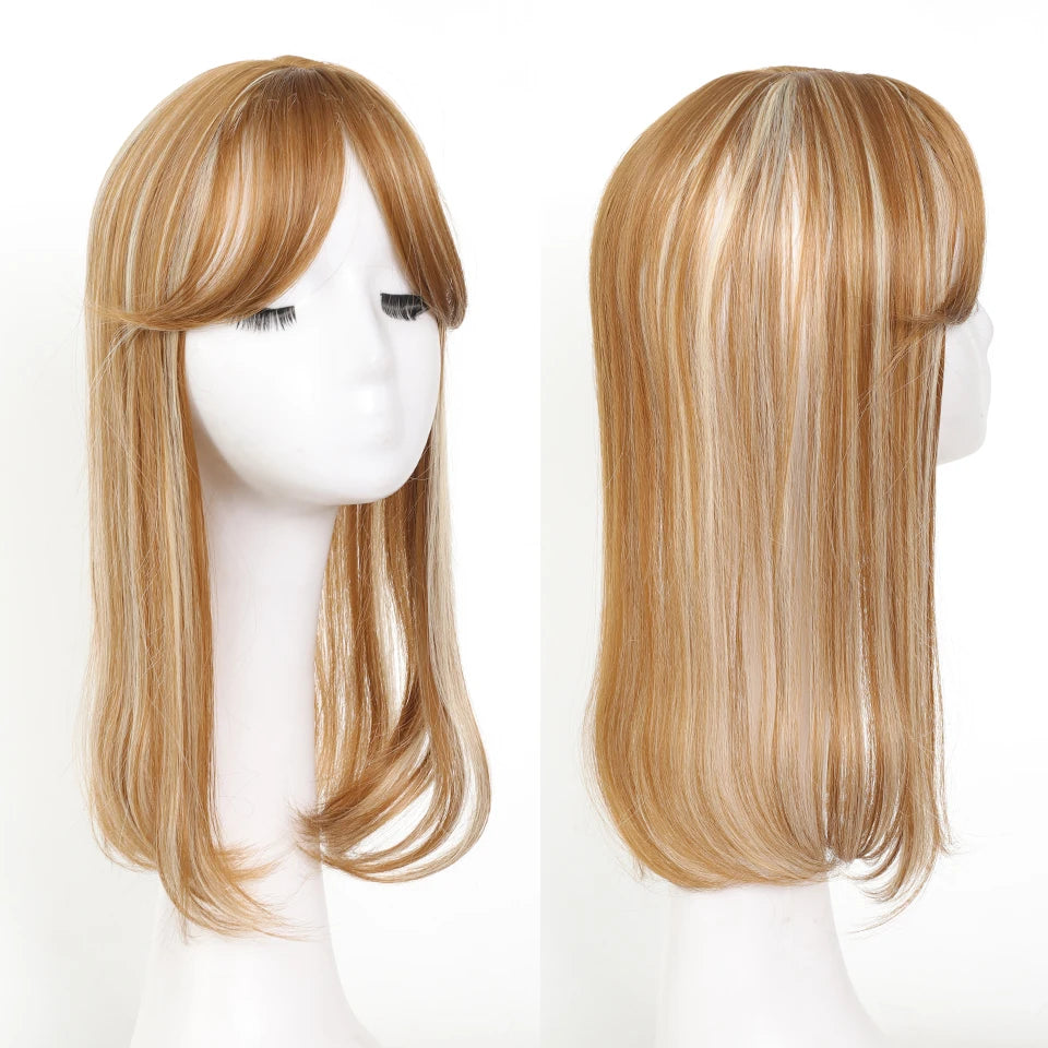 Synthetic Topper Clip In Hair Extensions with Bangs for Women Increase The Amount Of Hair On The Top Of The Head Cover The White