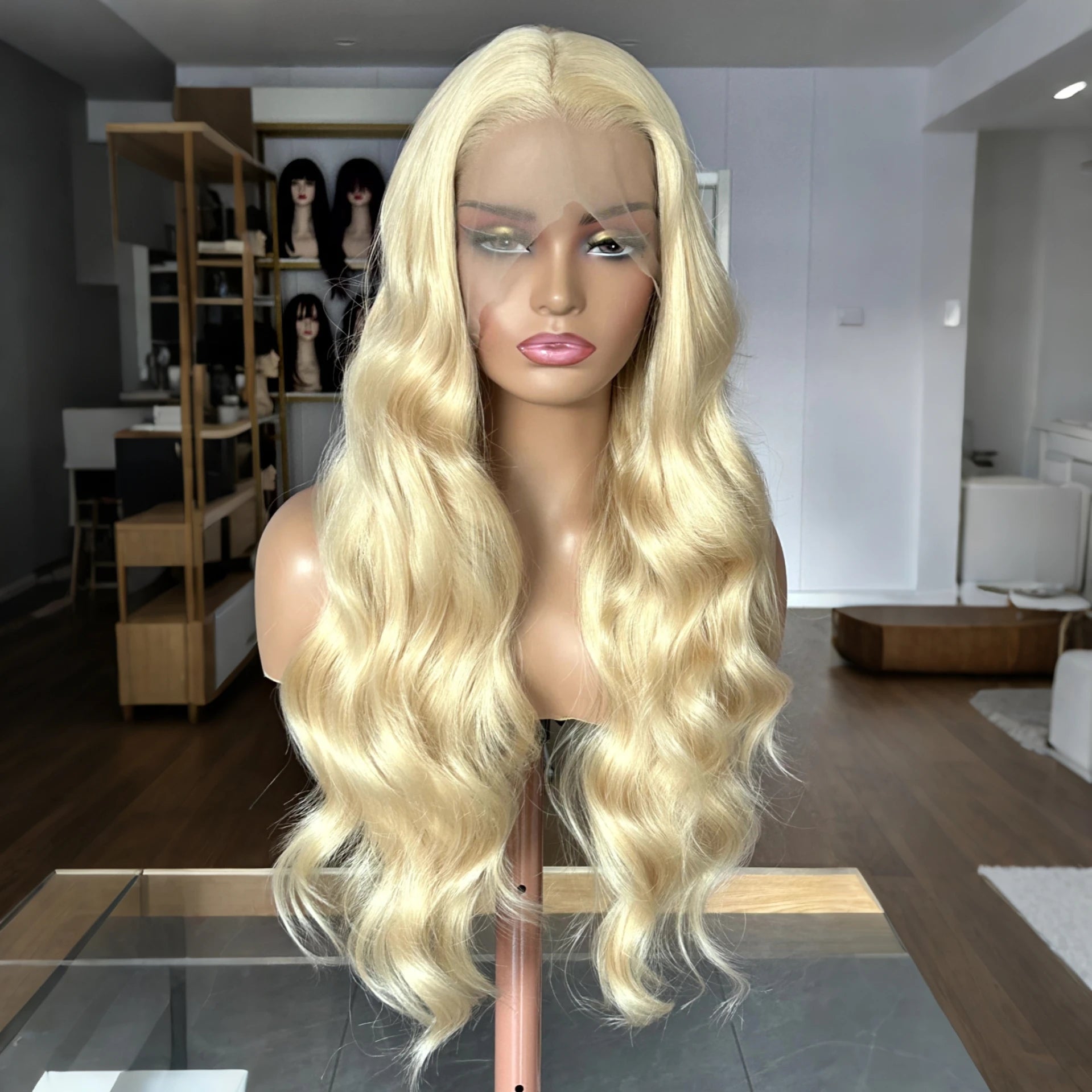 Long Blonde Curly Wavy Wigs for Women Synthetic Hair Free Part Honey Blonde Loose Deep Wave 13X4 Frontal Wigs for Daily Party