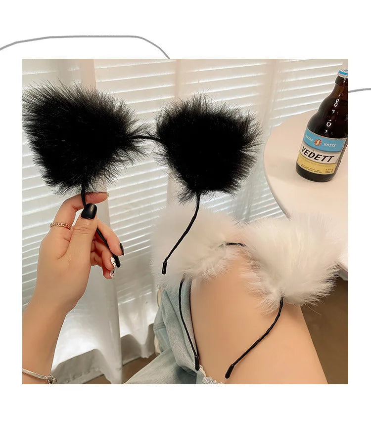1/2PCS Plush Cat Ears Headband with Jingle Bells - Soft, Furry Cosplay Accessory for Halloween, Anime Parties & Photo Shoots.