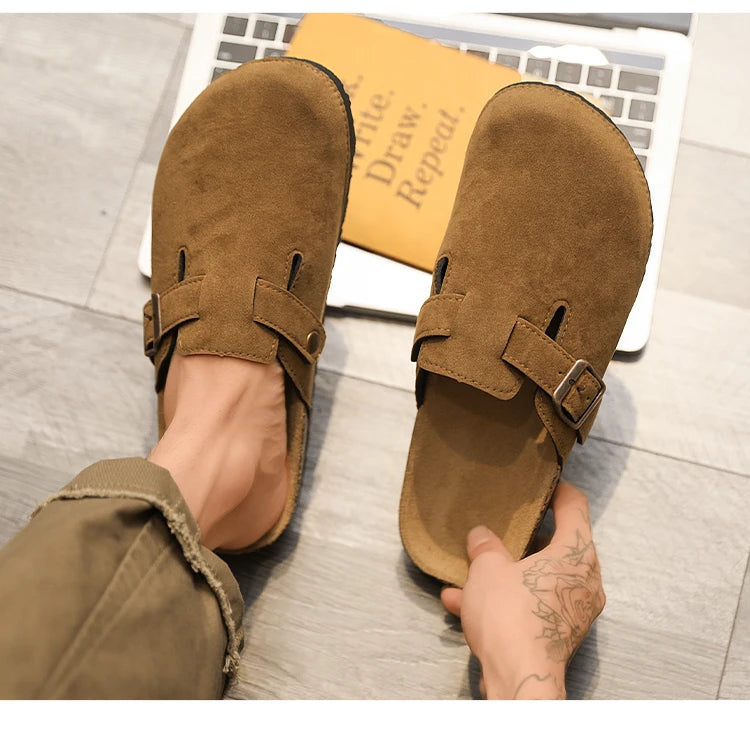 Plus Size 47 Men Half Shoes Casual Loafers Cork Clogs Slippers Fashion Suede Slip-on Flat Sandals soft-Soled Casual Sandals