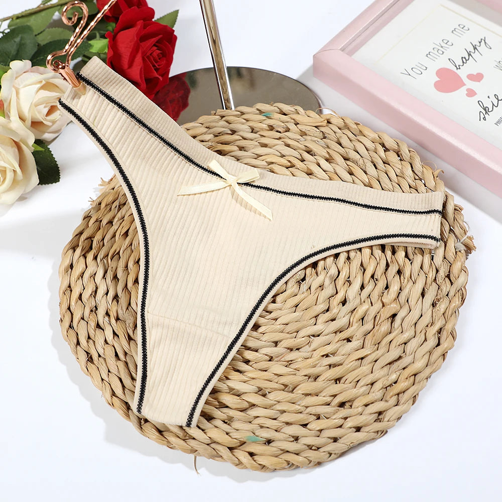 Women's Thong Sexy Panties Cotton Bow Tie Underpants Comfort Soft Intimates Lady Briefs Female Panty Lingerie Sexy Women