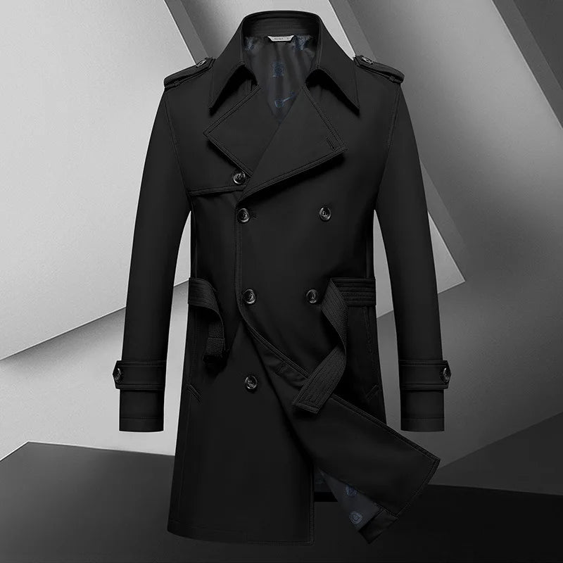 Spring Autumn New Fashion Men's Solid Color Simple Casual Trendy Double-breasted Long Sleeve Plus Size Trench Male Coat Clothes