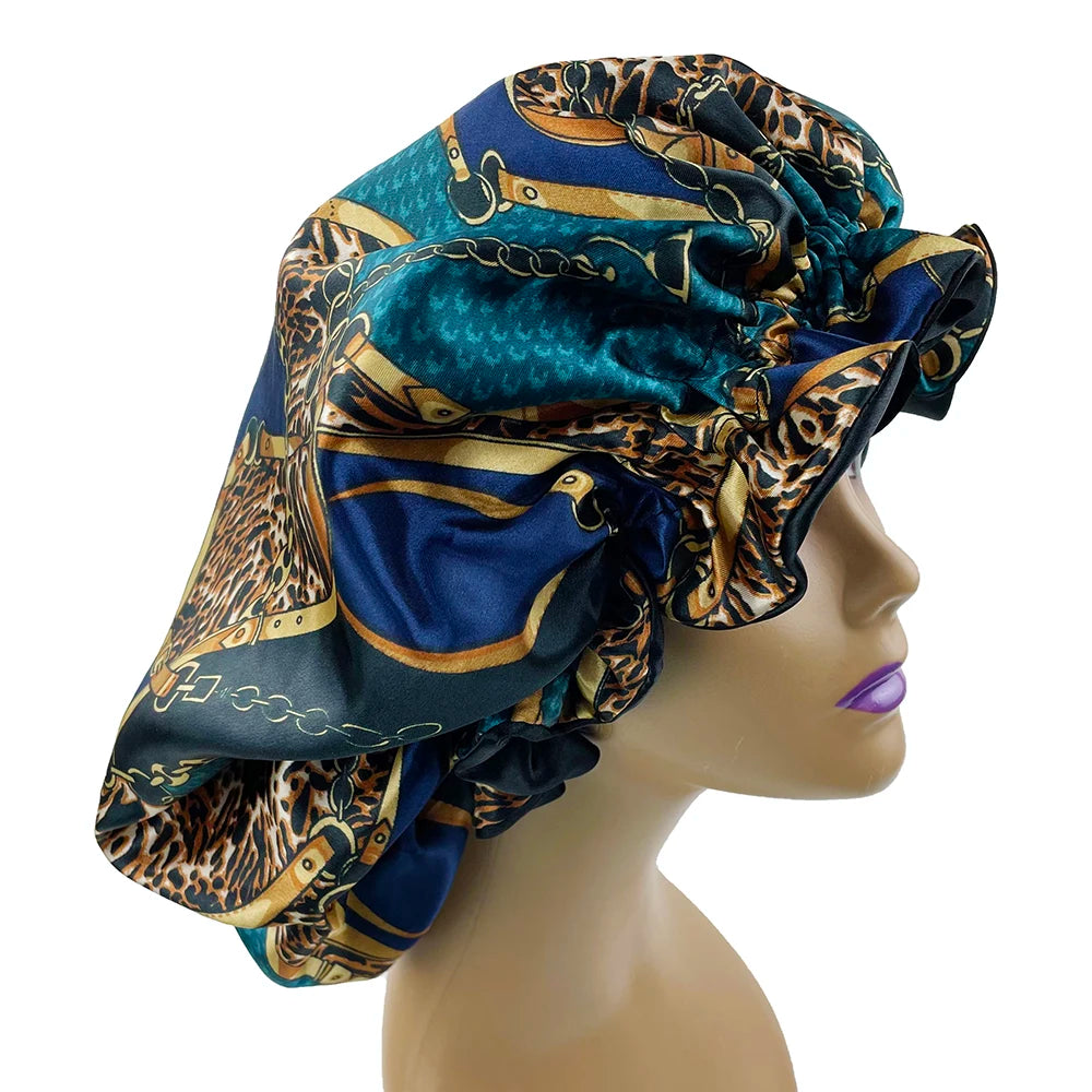New Solid Women Satin Bonnet Fashion Stain Silky Big Bonnet for Lady Sleep Cap Headwrap Hat Hair Wrap Accessories Wholesale