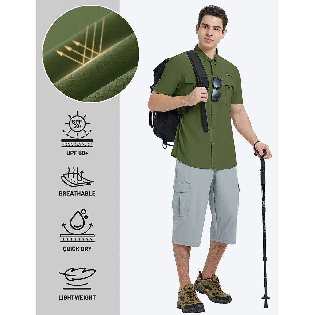 TACVASEN Men‘s Short Sleeve Sun Protection Shirt UPF 50+ Lightweight Quick Dry Fishing Hiking UV Shirt with Pockets for Men