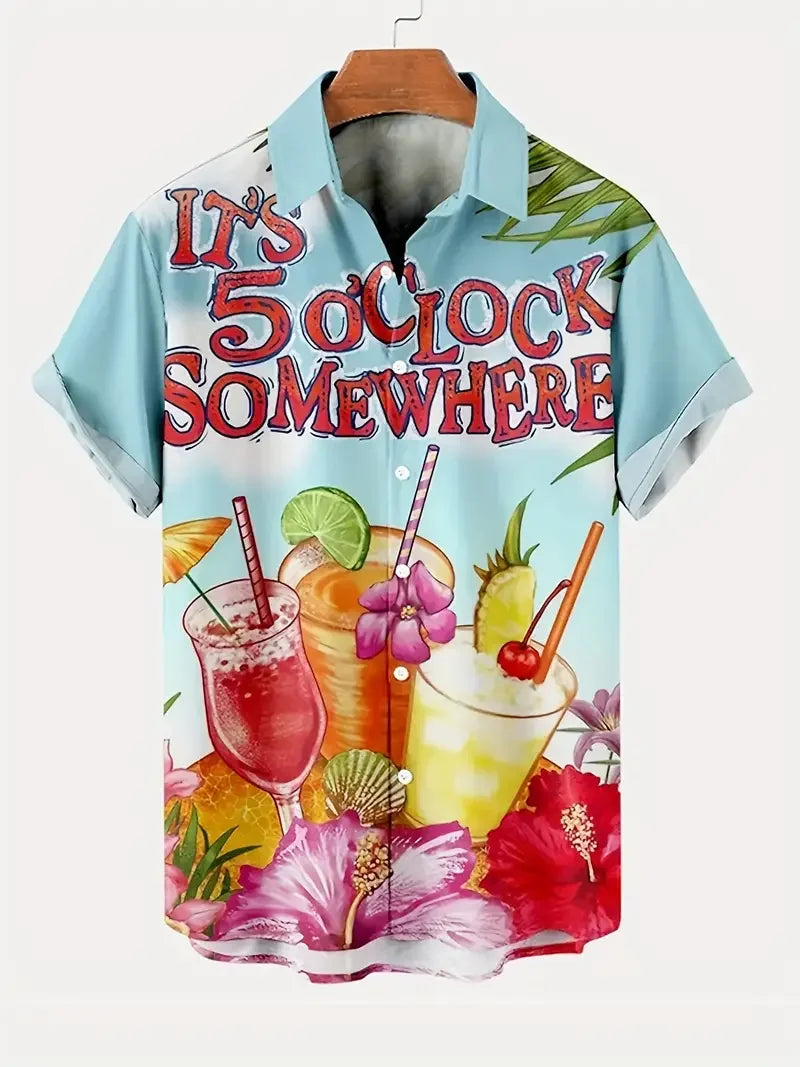 2024 Men's Fashion Short Sleeve Button Up Shirt - Flip Collar Summer Hawaiian Beach Shirt Comfortable High Quality Fabric