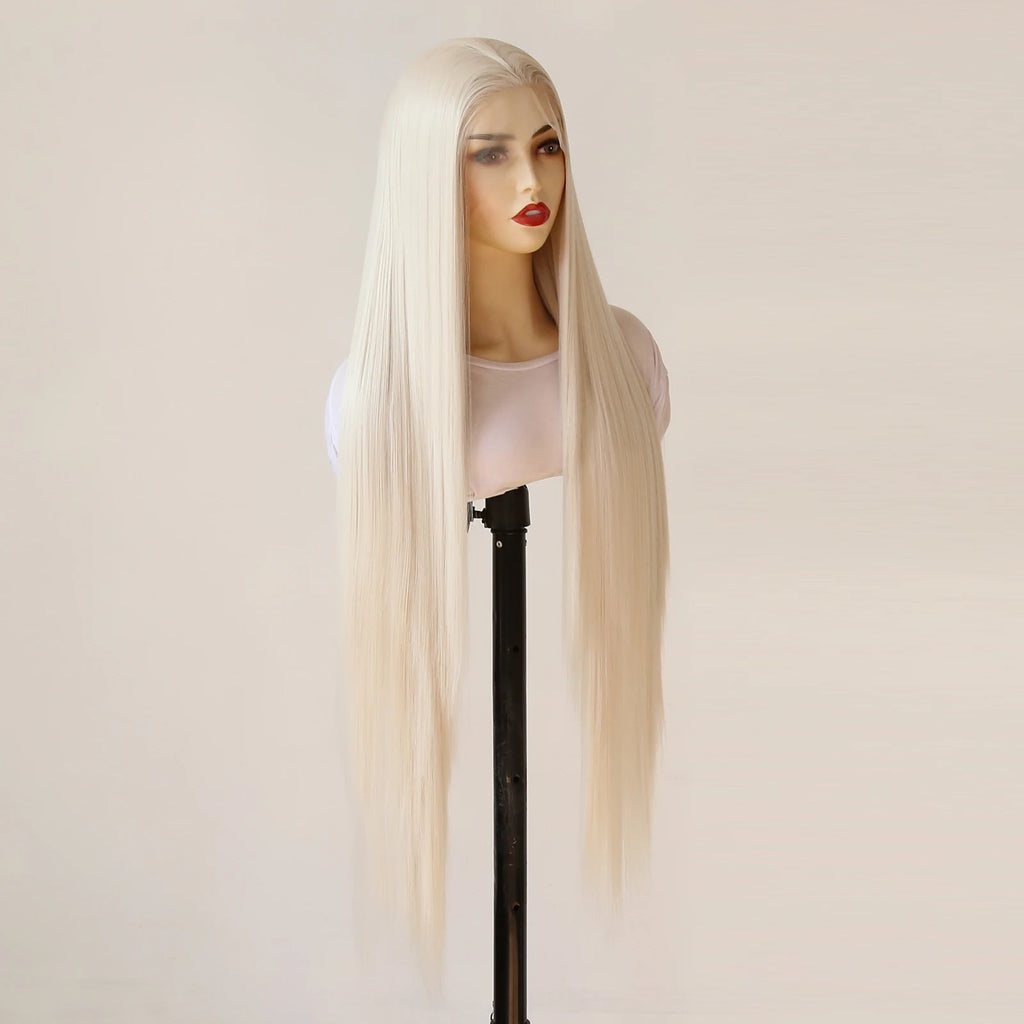 Platinum Blonde Wig 13x4 Synthetic Lace Front Wig Long Straight 40inch Synthetic Wig Pre Plucked Heat Resistant Fiber Hair Wig