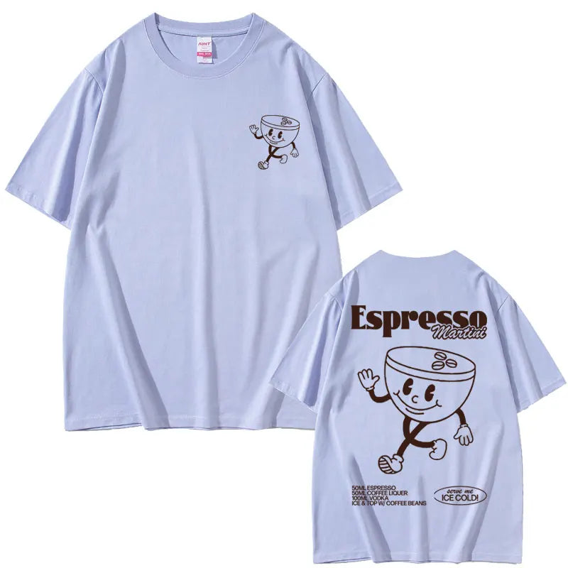 Funny Espresso Martini Cocktail Graphic T Shirt Male Vintage Cartoon Oversized T-shirts Men Women's Casual Loose Cotton Tshirt