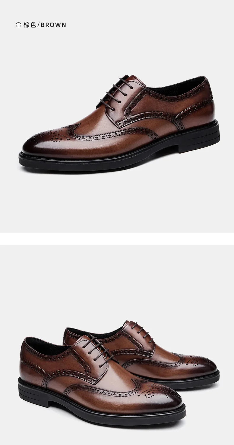 2024 Carved Block Leather Shoe Allmatch Business Dress Shoe Men Wedding Banquet Shoe Social Shoe Male British Luxury Men Shoe