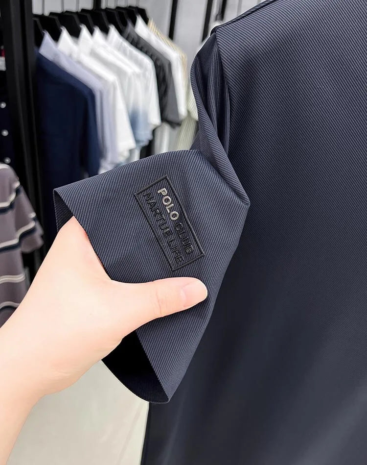 High end brand short sleeve polo shirt men's 2025 summer new trend embossed design casual ice silk breathable lapel Paul T-shirt