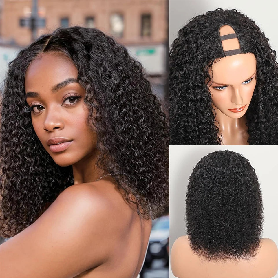 Glueless Upgrade U Part Human Hair Wig 180% Density Kinky Curly Wigs for Women No Leave Out No Glue Beginner Friendly Natural