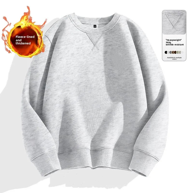 Loose Fit  Color Hoodl Sweatirt Long Sve round Ne Men's Autumn Winter Heavyweight Comfortable Antibacterial Ba...