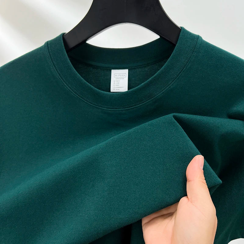 100% pure cotton short sleeved men's round neck T-shirt summer new high-end fashion youth couple loose casual breathable top