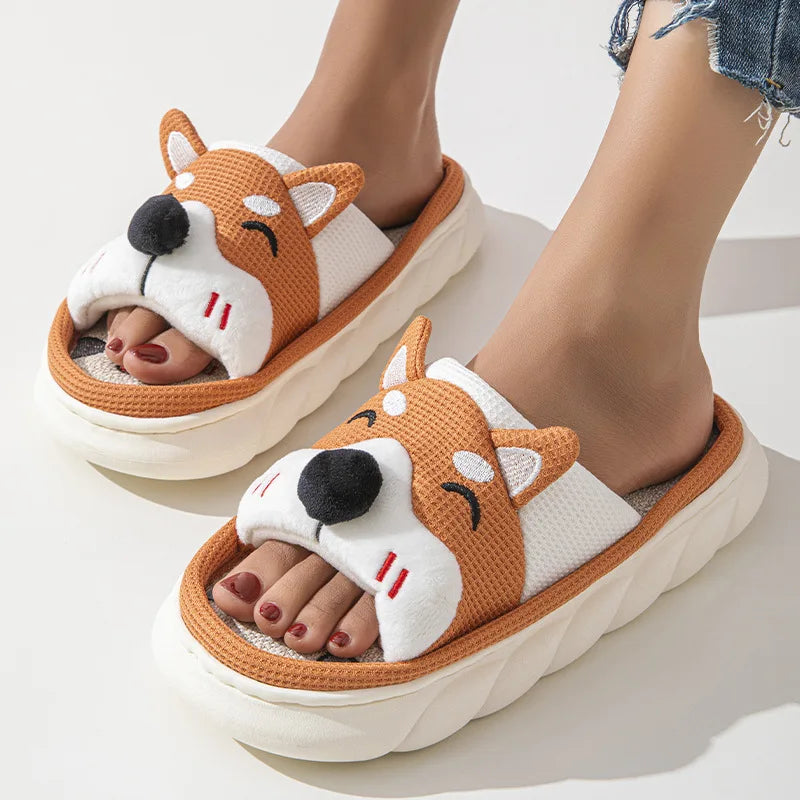 Gacimy Women's Cartoon Linen Slippers Comfortable Soft Thick Sole Indoor House Slippers Summer New Breathable Cute Linen Slides