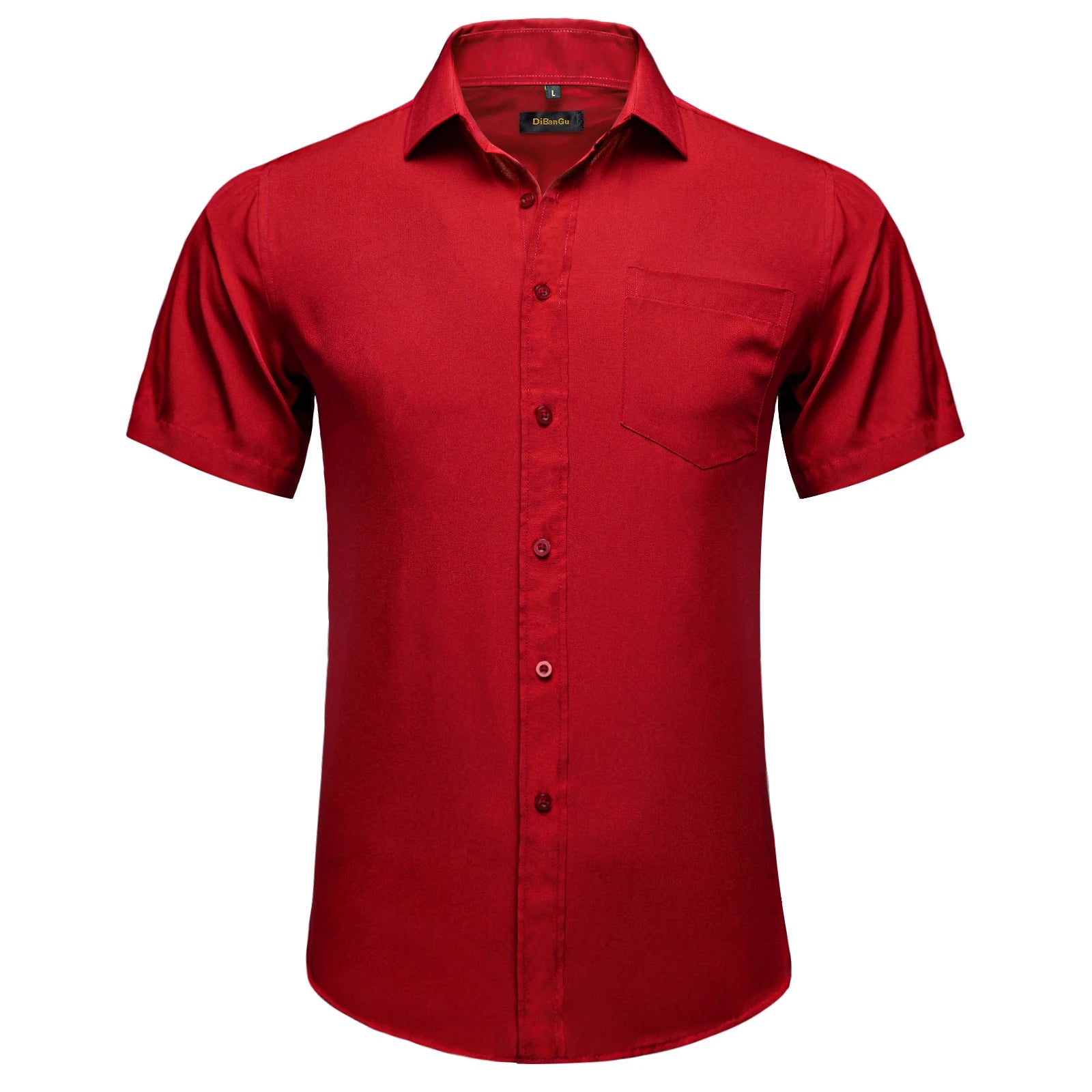 Men Shirts Short Sleeve Cotton Polyester Summer T-shirts Solid Black White Red Business Casual Tops Hawaiian Shirt
