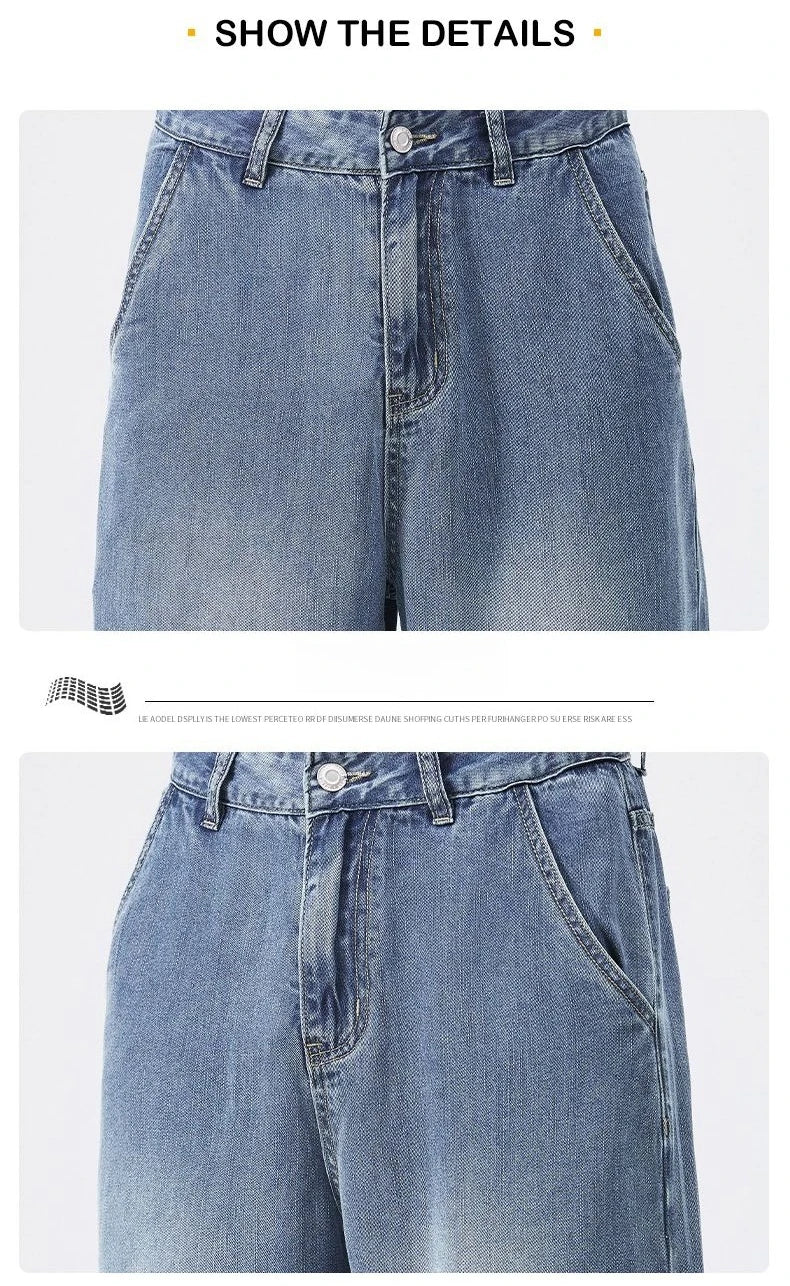 Lyocell Summer New Straight Jeans Men's Fashion Vintage Y2k Pants Streetwear Male Loose Casual Male Wide Denim Trousers baggy