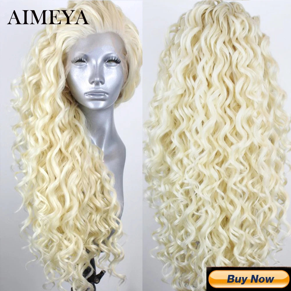 AIMEYA Water Wave Synthetic Lace Wig Natural Looking Lace Front Wigs for Women Free Part Cosplay Party Wig Heat Resistant Wigs