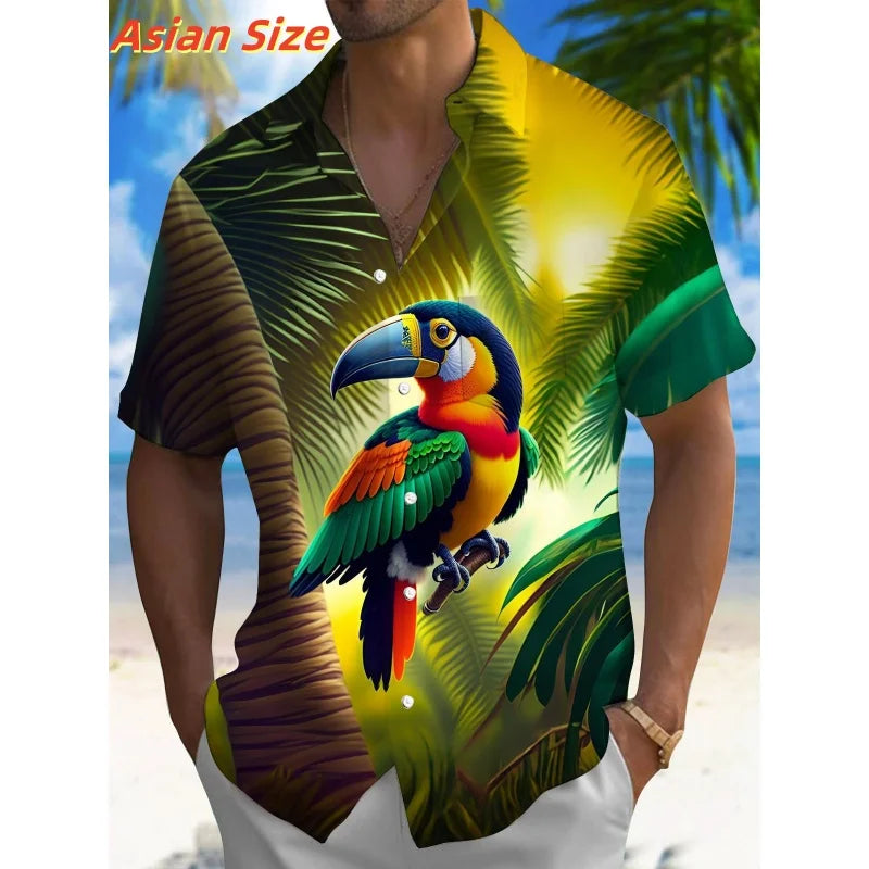 Dreamy Village Pattern Lapel Shirt For Men Flower Bird Boat 3D Printed Hawaiian Shirts Fashion Short Sleeve Tops Button Blouse