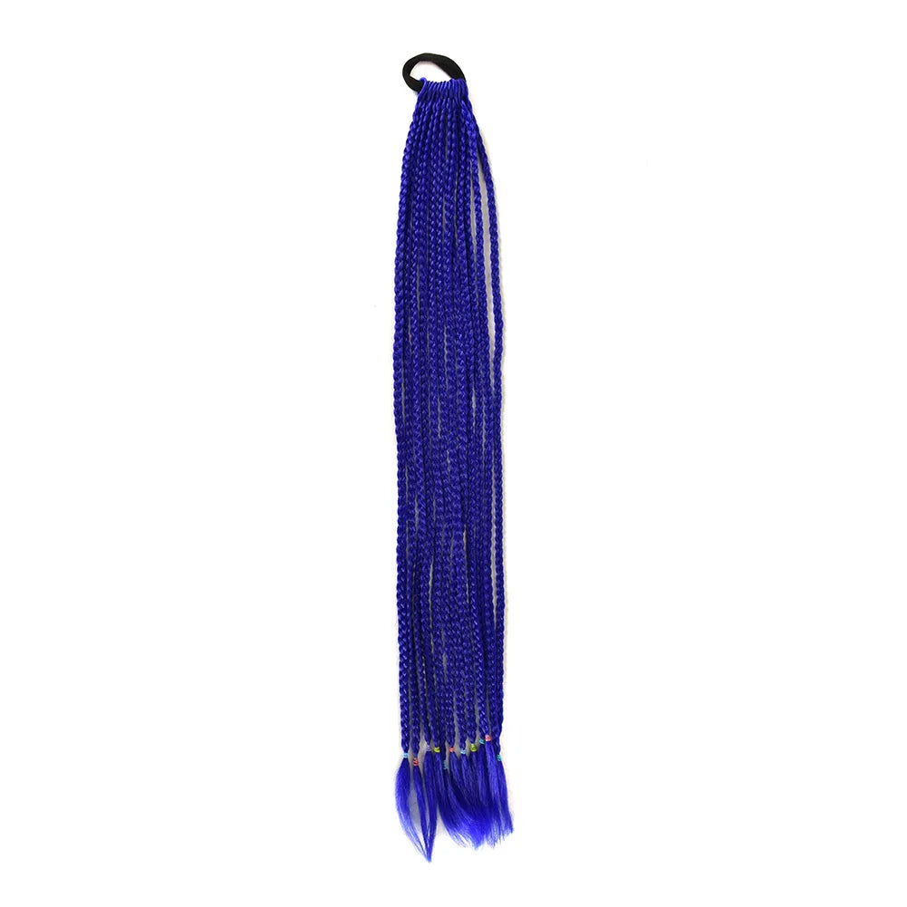 24inch Rubber Band Crochet Mixed Box Braids Plaited Ponytail Synthetic Gradient Dirty Braided Ponytail Hair Extensions for Kids