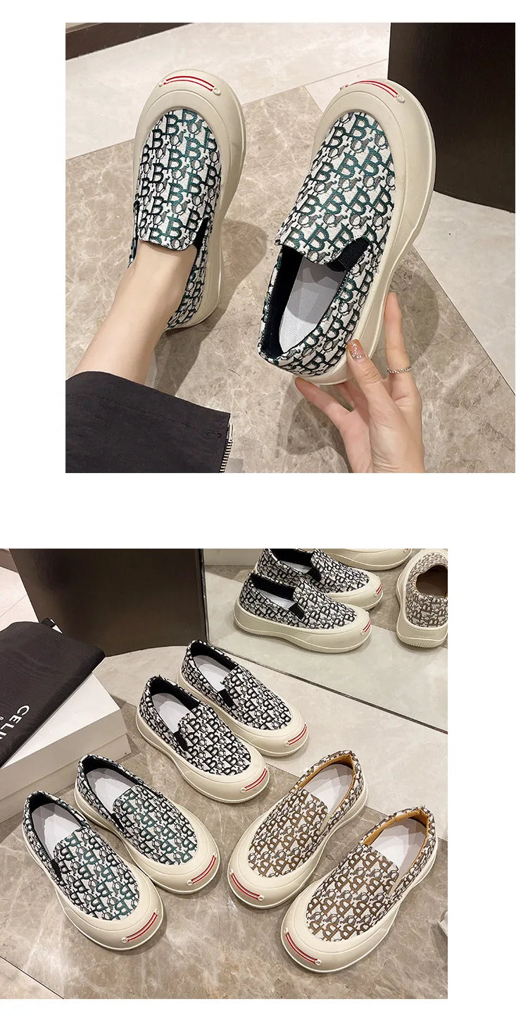 Fashion Designer Women's Platform Sneakers Casual Comfortable Ladies Flat Canvas Shoes Girls Letter Printing Slip-on Loafers