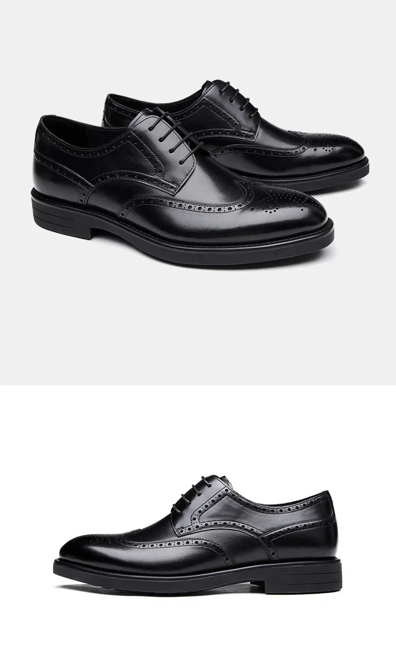2024 Carved Block Leather Shoe Allmatch Business Dress Shoe Men Wedding Banquet Shoe Social Shoe Male British Luxury Men Shoe