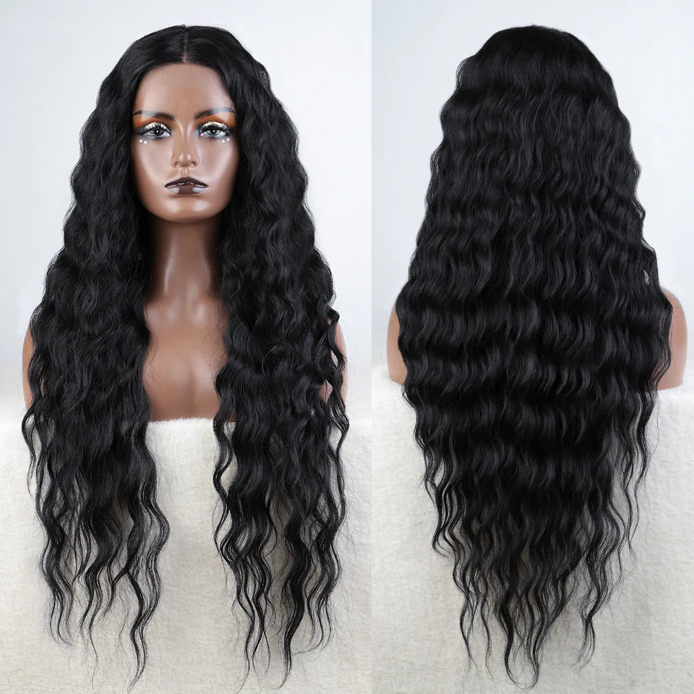 Synthetic Lace Wig 30" Ombre Blonde Black Wig  Wig Long Wavy 30 " Hair Lace Wig For Women Lace Front Wig Cosplay Wig