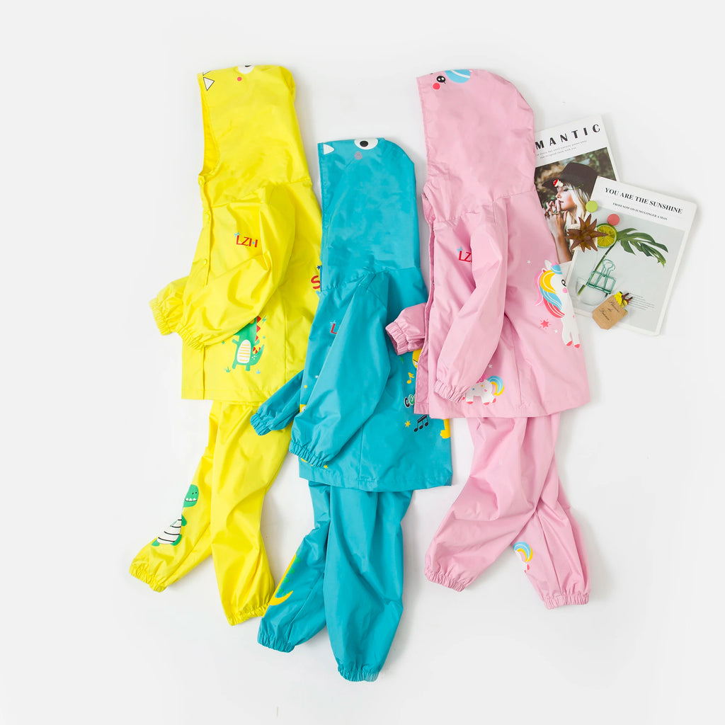Spring Unicorn Waterproof Clothes Long Sleeve Boy Girls Outfits Hoodie Coat+Pants Sets Raincoat Children Clothing 2 4 6 Years