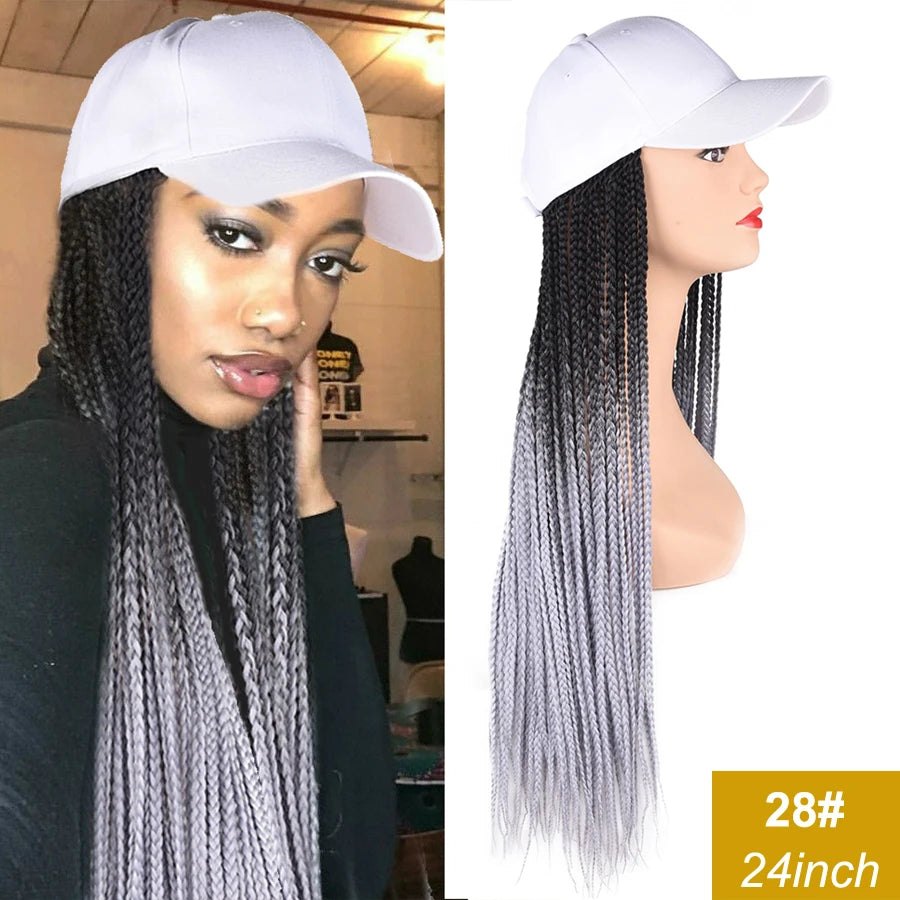 Synthetic Hat Wig Baseball Cap with Braiding Hair 24inch Long Braids Wigs Women Girls Daily Wear Ombre Blue Grey Brown Blonde