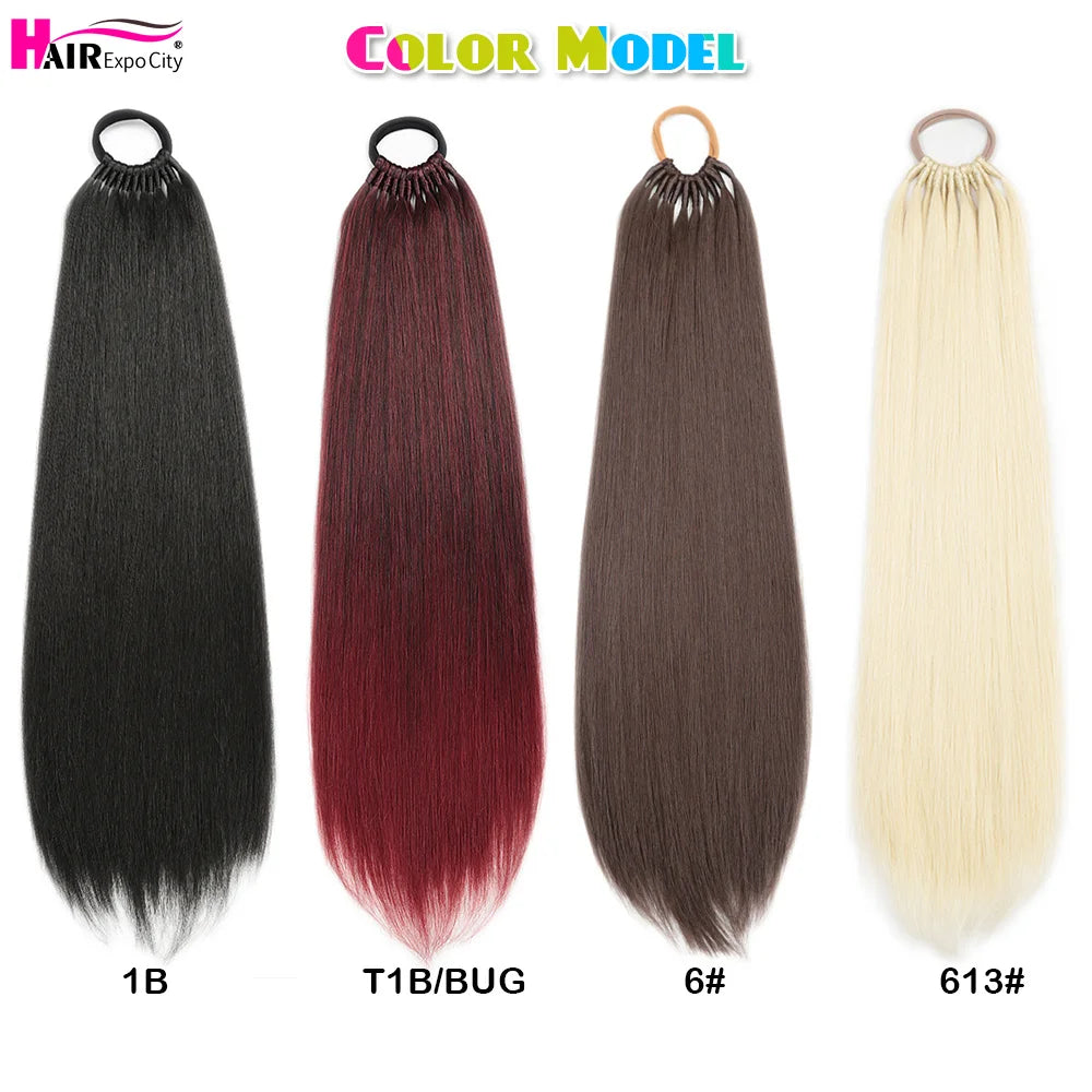 Straight Ponytail With Elastic Band 24"32" Synthetic Hair Ponytail Extensions 12Strands Women's Hairpieces False Tail For Women