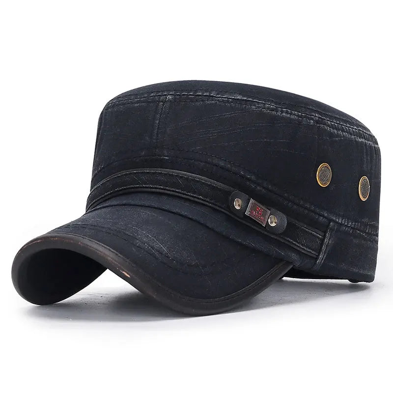 Unisex Baseball Cap Vintage Cadet Top Cap Washed Cotton Fashion Adjustable Flat Top Hat for Men Women