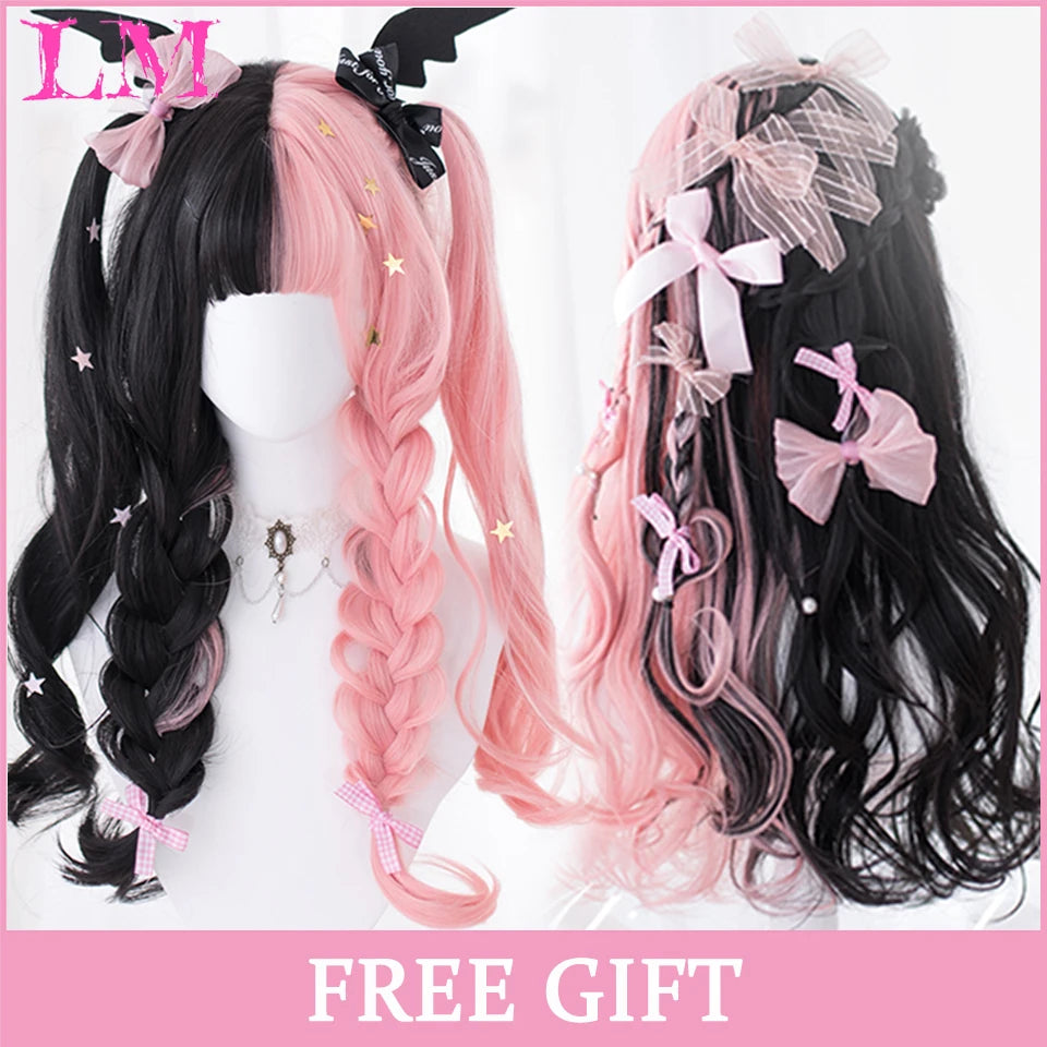 LM Golden Wig Synthetic Ombre Long Straight/Body Wave Middle Part Heat Resistant Natural Hair Wigs For Women Cosplay
