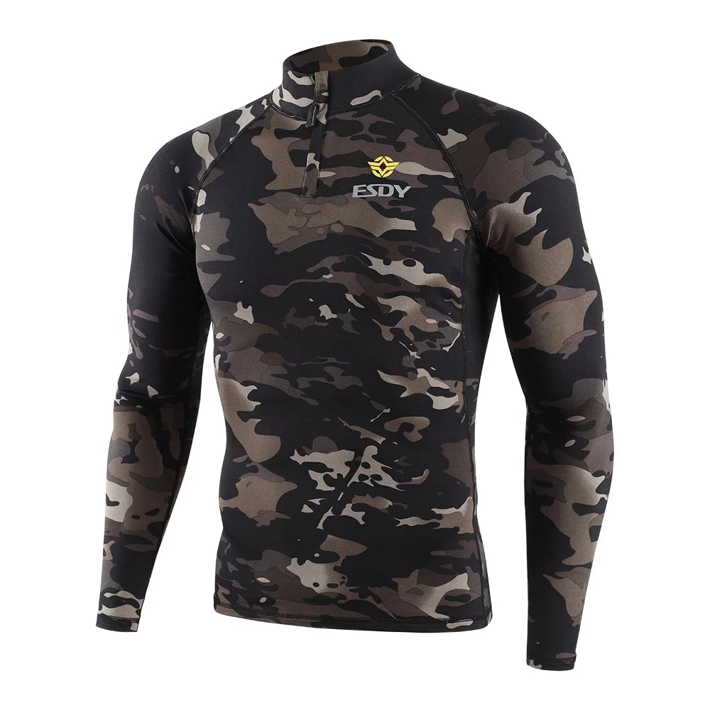 New Outdoor Sports Underwear Camo Training Long-Seeved Tops + Pants Suit Fitness Camping Army Hiking Hunting Underwear Clothes