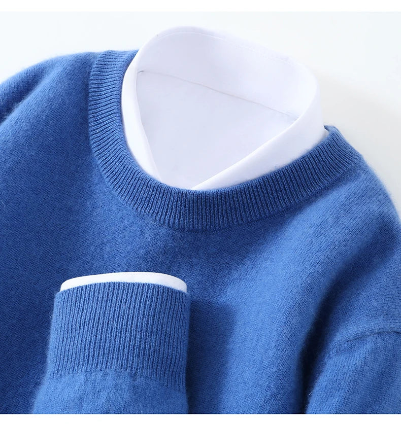Autumn/Winter Men's 100% Pure Cashmere Pullover Business Casual Solid Knitted Sweater Loose Round Neck Tops Thick Warm Jumper