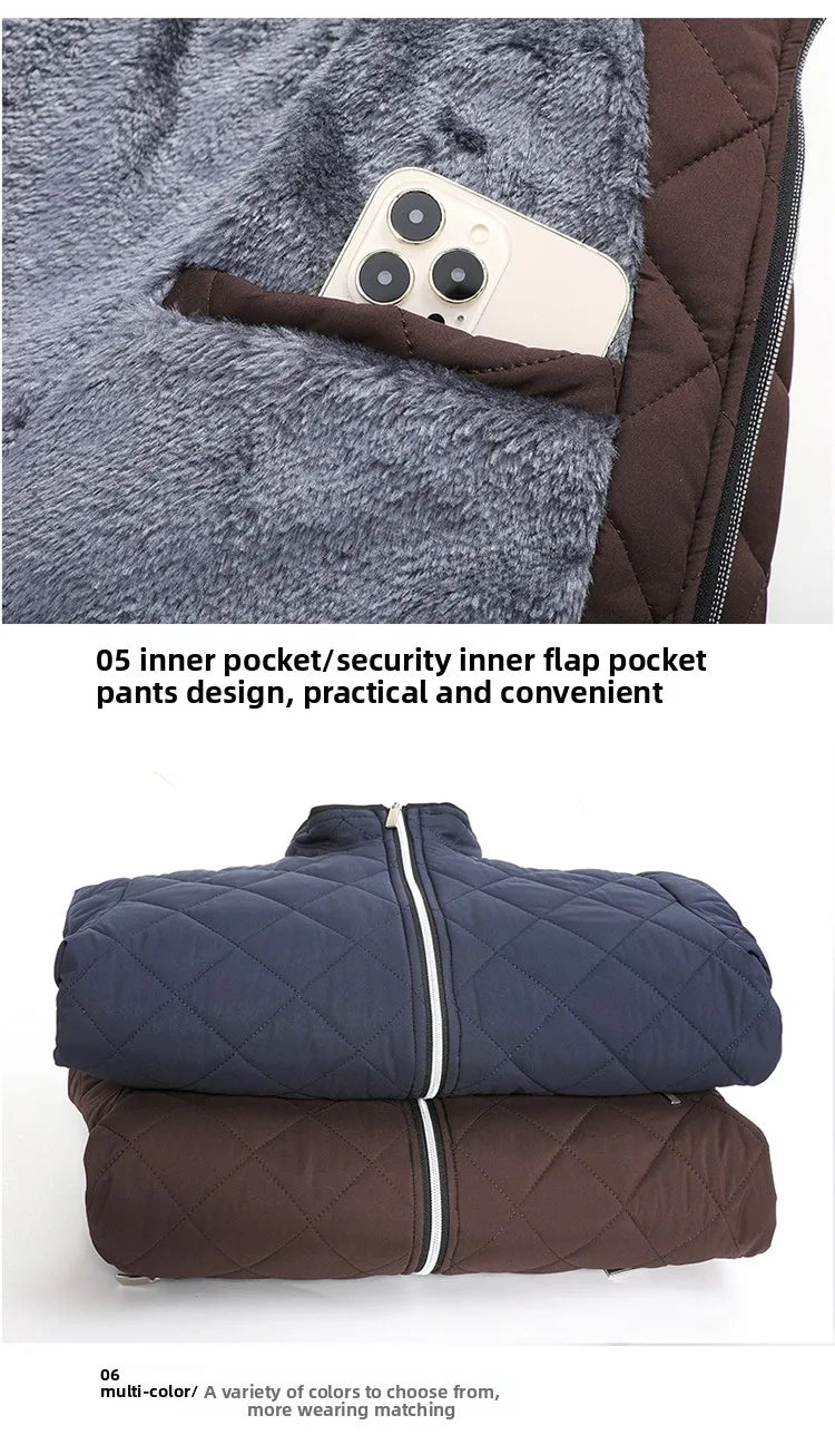 Men's Winter Jacket Stand Collar Fleece Lined Cotton Casual Fashion Warm Loose Short Style Youth Popular Polyester Fabric