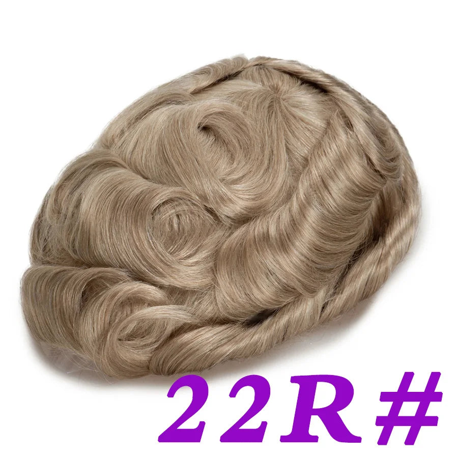 Men Toupees Real Hair Replacement Systems Thin Skin base Indian Human Remy Hair Toupee with Tapes Hairpiece Male Wig Touchcolor
