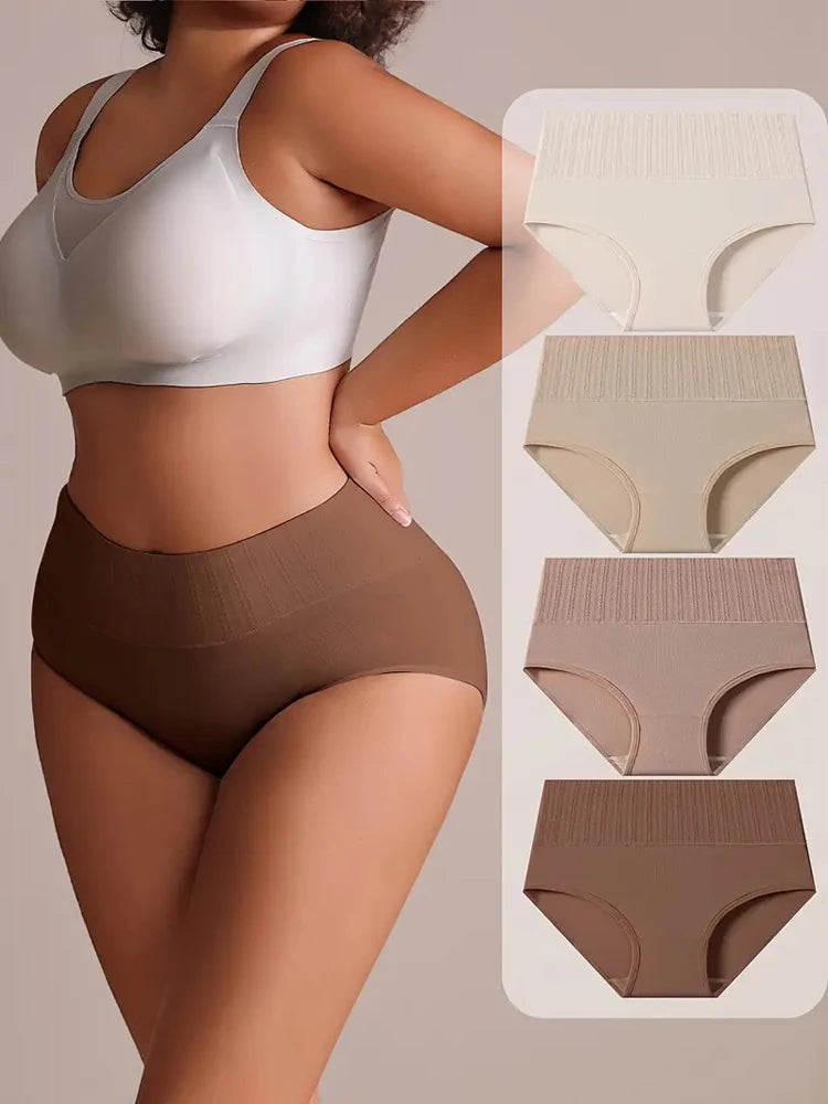 4PCS High-Waist Body Shaper Women's Panties Soft Cotton Solid Briefs Slimming Underwear Comfortable Plus Size Female Lingerie