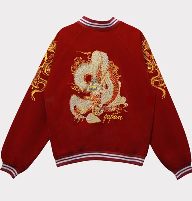 Unisex Spring Autumn Velveteen Baseball Jacket Men Women Luxury Sukajan Dragon Embroidery Bomber Coat Japanese 2026 Z1