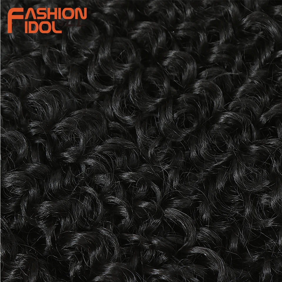 FASHION IDOL 16 18 20inch 240g/7pcs Afro Kinky Curly Hair Synthetic With Closure Ombre Color Kinky Curly Bundles Hair Extensions